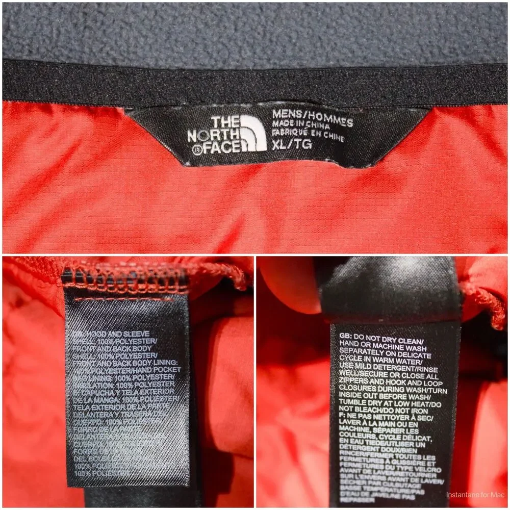 The North Face Watto Light Insulated Jacket Red Gray Nylon Poly Men Size XL (B6)